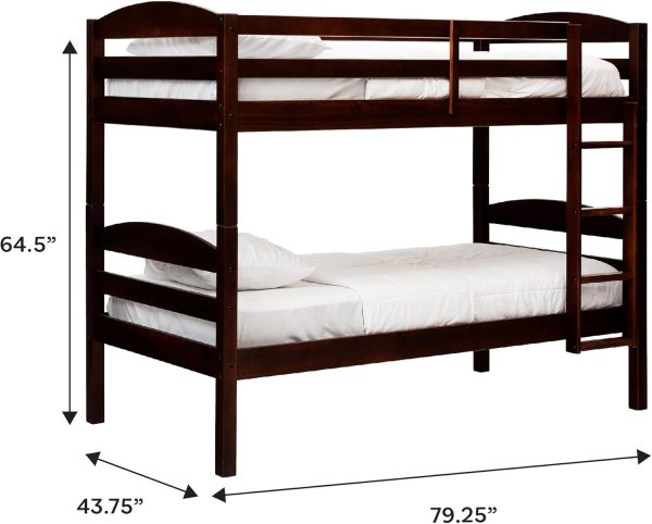 Walker Edison Della Transitional Twin-Over-Twin Bunk Bed Frame, Twin Size, Espresso - Image 3