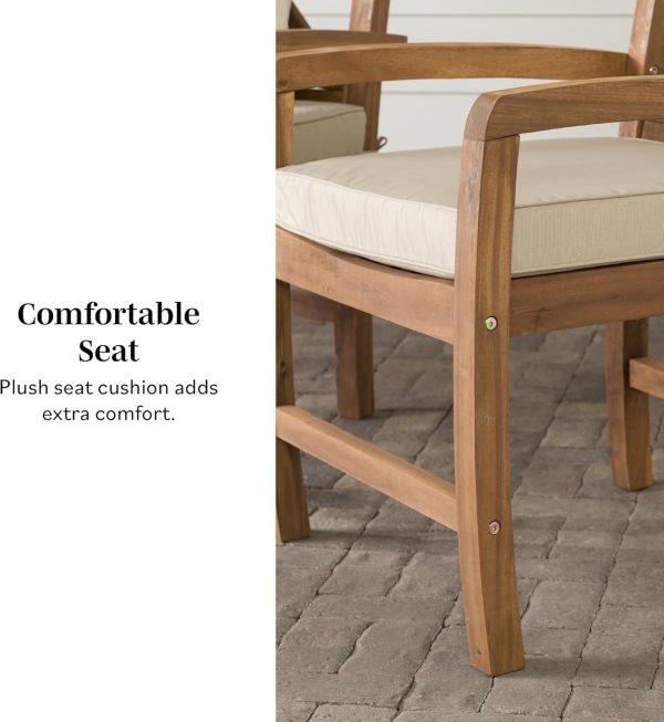 Walker Edison Delray Classic Acacia Wood X Back Patio Chairs with Cushions, Set of 2, Brown - Image 5