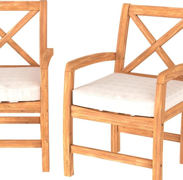 Walker Edison Delray Classic Acacia Wood X Back Patio Chairs with Cushions, Set of 2, Brown - Image 9