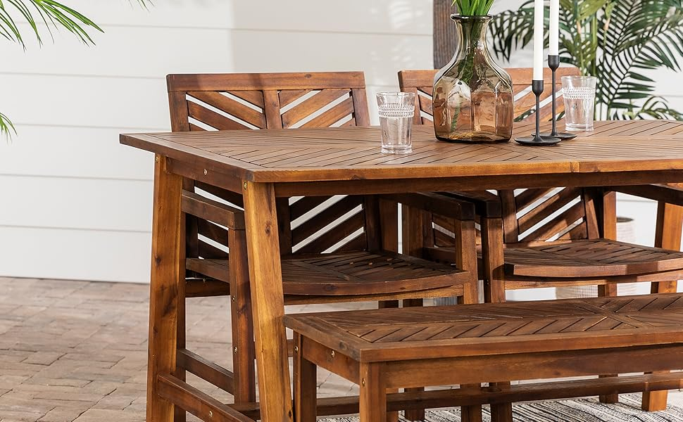 outdoor dining set solid wood modern acacia wood coastal patio chevron teak patio furniture sets 