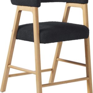 Walker Edison Modern Counter Stool with Curved Back and Boucle Upholstery, Counter Height Stool for Kitchen Island or Bar, Soft Fabric on Back and Seat Cushion, 23.23" W X 23.08" D X 34.95" H, Black