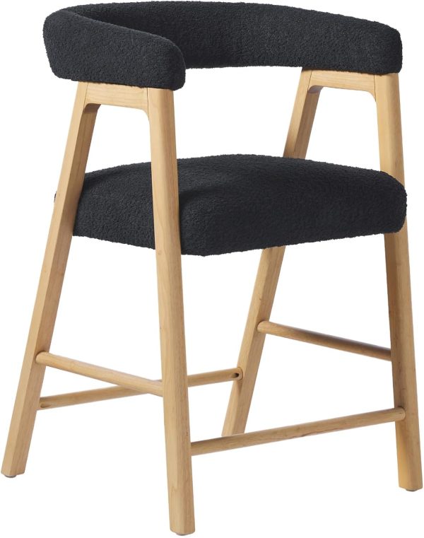 Walker Edison Modern Counter Stool with Curved Back and Boucle Upholstery, Counter Height Stool for Kitchen Island or Bar, Soft Fabric on Back and Seat Cushion, 23.23" W X 23.08" D X 34.95" H, Black
