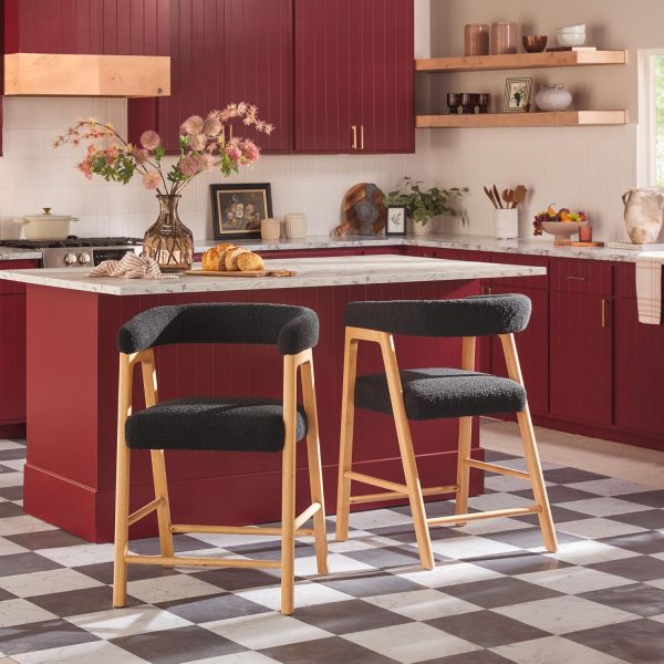 Walker Edison Modern Counter Stool with Curved Back and Boucle Upholstery, Counter Height Stool for Kitchen Island or Bar, Soft Fabric on Back and Seat Cushion, 23.23" W X 23.08" D X 34.95" H, Black - Image 2
