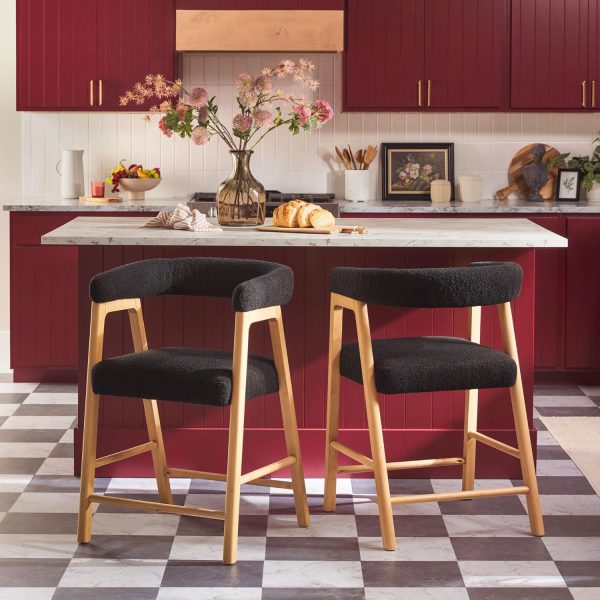 Walker Edison Modern Counter Stool with Curved Back and Boucle Upholstery, Counter Height Stool for Kitchen Island or Bar, Soft Fabric on Back and Seat Cushion, 23.23" W X 23.08" D X 34.95" H, Black - Image 3