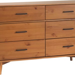 Walker Edison Sloane 6-Drawer Solid Wood Dresser with Metal Handles, 52 Inch, Caramel