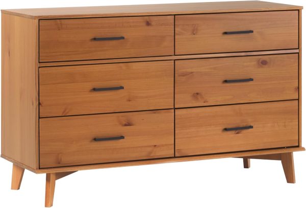 Walker Edison Sloane 6-Drawer Solid Wood Dresser with Metal Handles, 52 Inch, Caramel