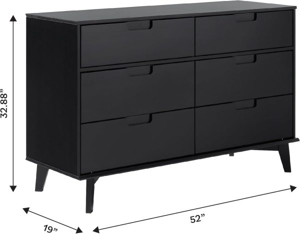 Walker Edison Sloane 6-Drawer Solid Wood Dresser with Metal Handles, 52 Inch, Caramel - Image 4