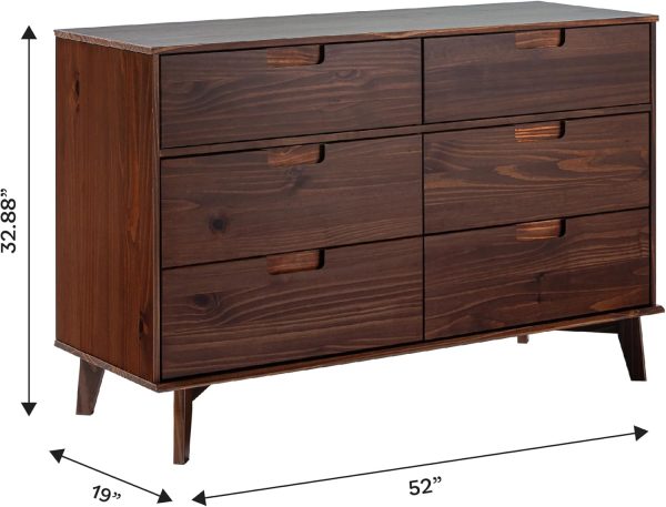 Walker Edison Sloane 6-Drawer Solid Wood Dresser with Metal Handles, 52 Inch, Caramel - Image 19