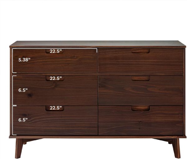 Walker Edison Sloane 6-Drawer Solid Wood Dresser with Metal Handles, 52 Inch, Caramel - Image 20