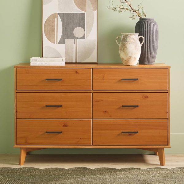 Walker Edison Sloane 6-Drawer Solid Wood Dresser with Metal Handles, 52 Inch, Caramel - Image 26