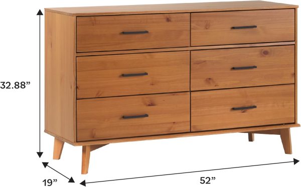 Walker Edison Sloane 6-Drawer Solid Wood Dresser with Metal Handles, 52 Inch, Caramel - Image 27