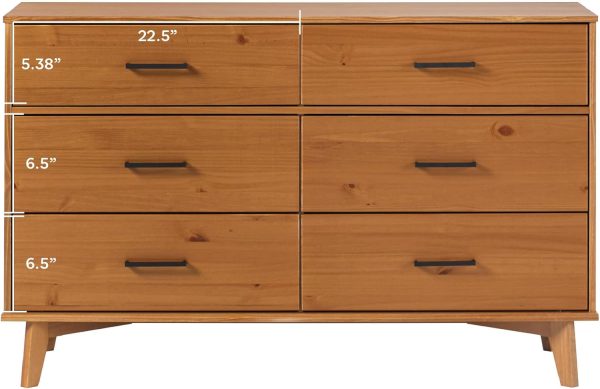 Walker Edison Sloane 6-Drawer Solid Wood Dresser with Metal Handles, 52 Inch, Caramel - Image 28