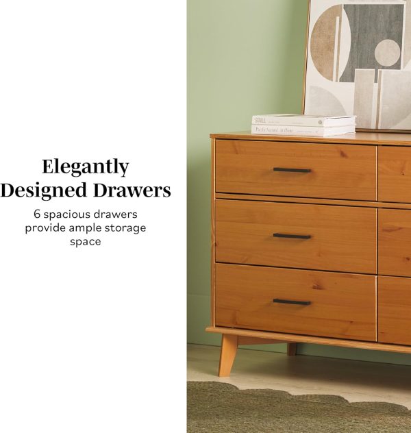 Walker Edison Sloane 6-Drawer Solid Wood Dresser with Metal Handles, 52 Inch, Caramel - Image 30