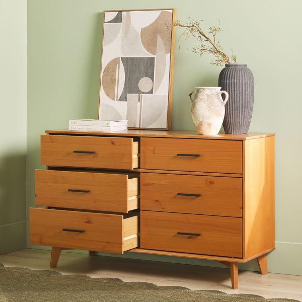 Walker Edison Sloane 6-Drawer Solid Wood Dresser with Metal Handles, 52 Inch, Caramel - Image 31