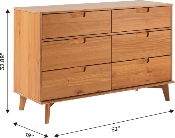 Walker Edison Sloane 6-Drawer Solid Wood Dresser with Metal Handles, 52 Inch, Caramel - Image 35