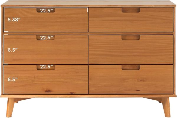 Walker Edison Sloane 6-Drawer Solid Wood Dresser with Metal Handles, 52 Inch, Caramel - Image 36