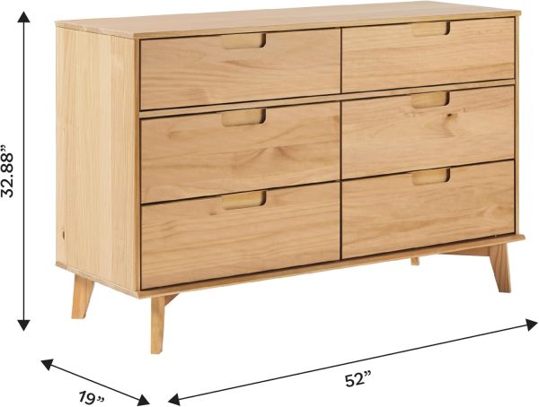 Walker Edison Sloane 6-Drawer Solid Wood Dresser with Metal Handles, 52 Inch, Caramel - Image 44