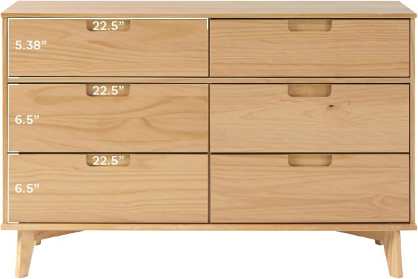 Walker Edison Sloane 6-Drawer Solid Wood Dresser with Metal Handles, 52 Inch, Caramel - Image 45