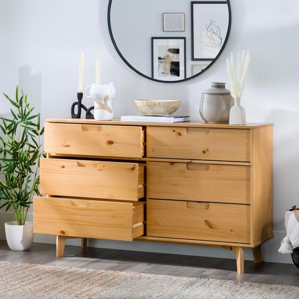 Walker Edison Sloane 6-Drawer Solid Wood Dresser with Metal Handles, 52 Inch, Caramel - Image 47