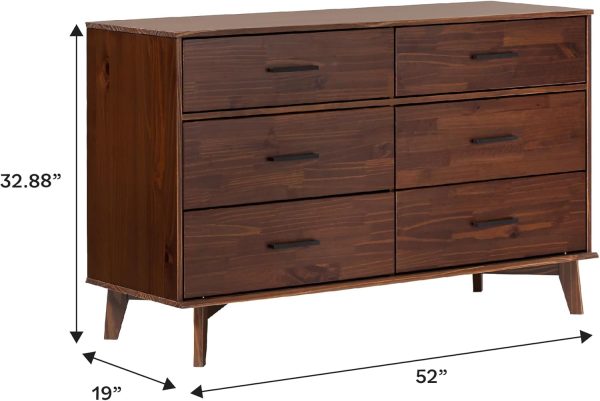 Walker Edison Sloane 6-Drawer Solid Wood Dresser with Metal Handles, 52 Inch, Caramel - Image 52