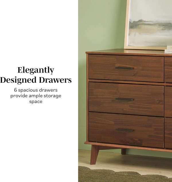 Walker Edison Sloane 6-Drawer Solid Wood Dresser with Metal Handles, 52 Inch, Caramel - Image 54