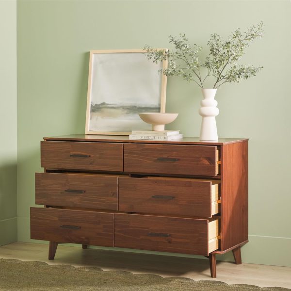 Walker Edison Sloane 6-Drawer Solid Wood Dresser with Metal Handles, 52 Inch, Caramel - Image 55