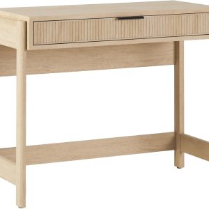 Walker Edison Transitional Office Design, Reeded Drawer Front Detail, Writing Desk with Drawer, Spacious Desktop, Complementary in Living Spaces, 38”W x 16.75”D x 30”H, Coastal Oak