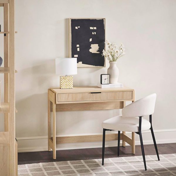 Walker Edison Transitional Office Design, Reeded Drawer Front Detail, Writing Desk with Drawer, Spacious Desktop, Complementary in Living Spaces, 38”W x 16.75”D x 30”H, Coastal Oak - Image 2