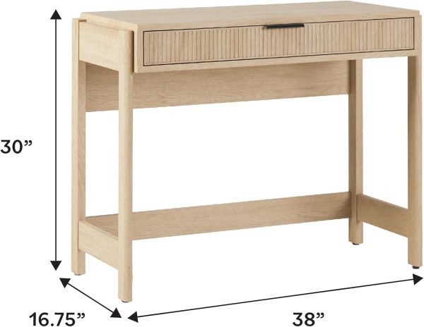 Walker Edison Transitional Office Design, Reeded Drawer Front Detail, Writing Desk with Drawer, Spacious Desktop, Complementary in Living Spaces, 38”W x 16.75”D x 30”H, Coastal Oak - Image 3