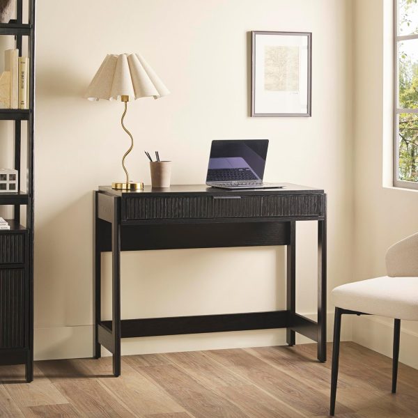 Walker Edison Transitional Office Design, Reeded Drawer Front Detail, Writing Desk with Drawer, Spacious Desktop, Complementary in Living Spaces, 38”W x 16.75”D x 30”H, Coastal Oak - Image 11