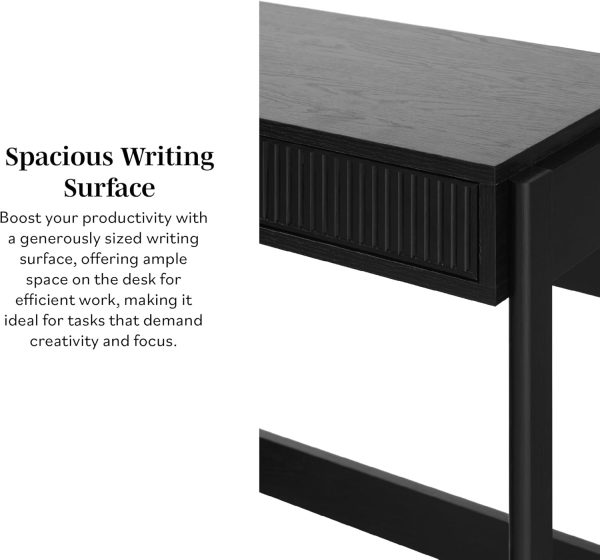 Walker Edison Transitional Office Design, Reeded Drawer Front Detail, Writing Desk with Drawer, Spacious Desktop, Complementary in Living Spaces, 38”W x 16.75”D x 30”H, Coastal Oak - Image 13