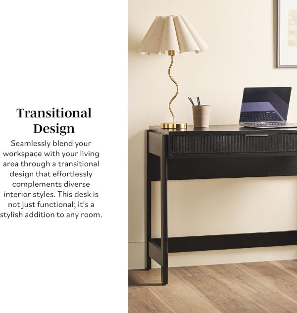 Walker Edison Transitional Office Design, Reeded Drawer Front Detail, Writing Desk with Drawer, Spacious Desktop, Complementary in Living Spaces, 38”W x 16.75”D x 30”H, Coastal Oak - Image 14