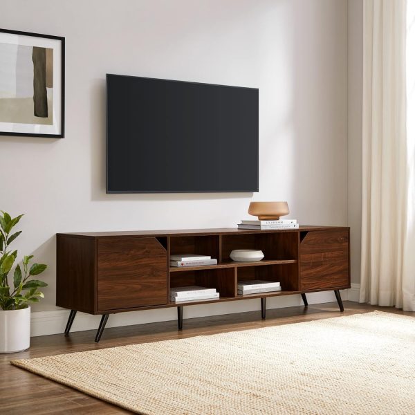 Walker Edison Nora Modern Minimal Open-Shelf TV Stand for TVs up to 90 Inches, 80 Inch, Dark Walnut - Image 25