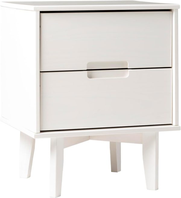Walker Edison Mid Century Modern Grooved Handle Wood Nightstand Side Table Bedroom Storage Drawer and Shelf Bedside End Table, 2 Drawer, Caramel - Image 11