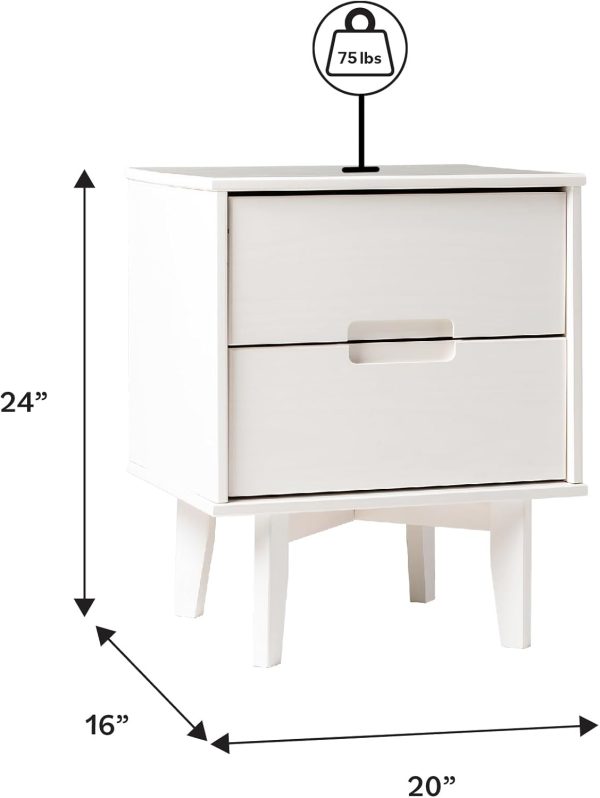 Walker Edison Mid Century Modern Grooved Handle Wood Nightstand Side Table Bedroom Storage Drawer and Shelf Bedside End Table, 2 Drawer, Caramel - Image 13