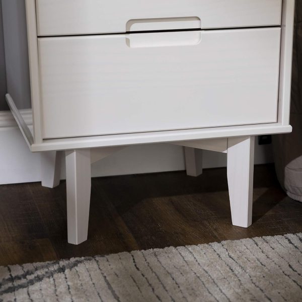 Walker Edison Mid Century Modern Grooved Handle Wood Nightstand Side Table Bedroom Storage Drawer and Shelf Bedside End Table, 2 Drawer, Caramel - Image 16