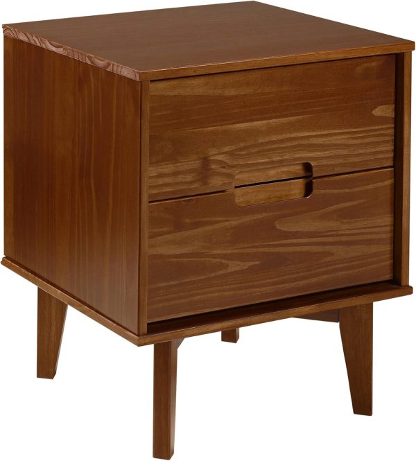 Walker Edison Mid Century Modern Grooved Handle Wood Nightstand Side Table Bedroom Storage Drawer and Shelf Bedside End Table, 2 Drawer, Caramel - Image 19