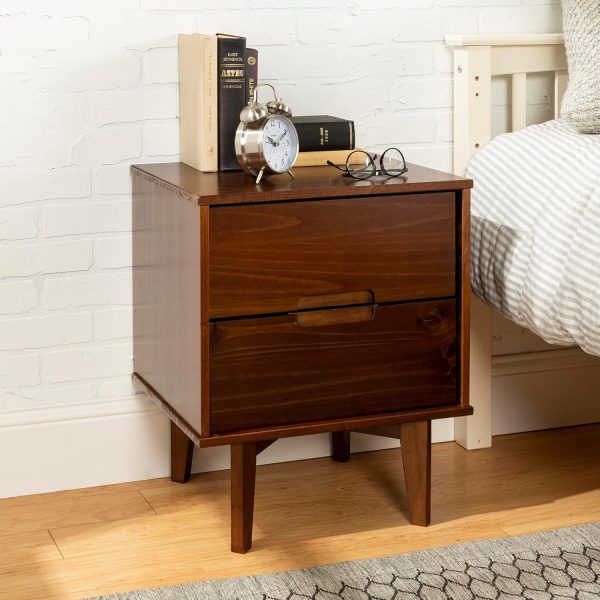 Walker Edison Mid Century Modern Grooved Handle Wood Nightstand Side Table Bedroom Storage Drawer and Shelf Bedside End Table, 2 Drawer, Caramel - Image 20