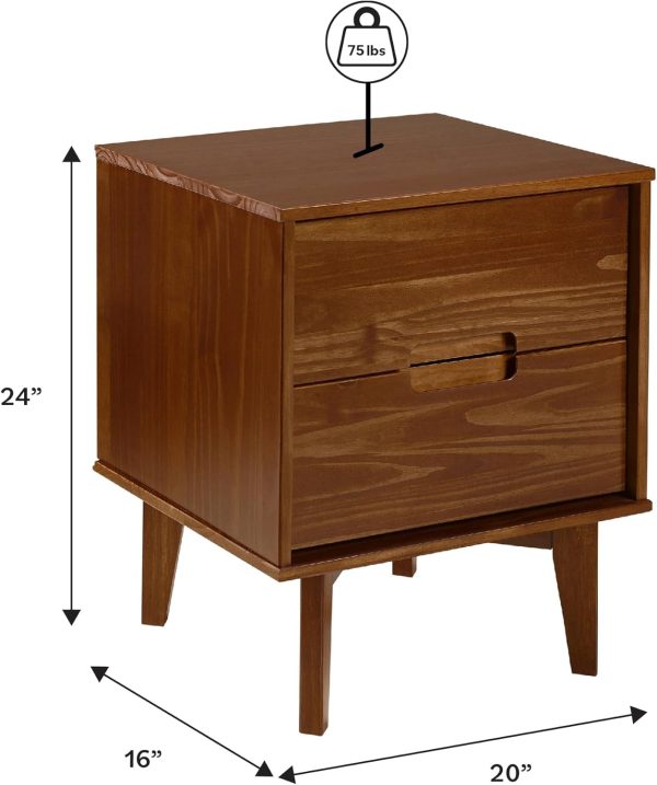 Walker Edison Mid Century Modern Grooved Handle Wood Nightstand Side Table Bedroom Storage Drawer and Shelf Bedside End Table, 2 Drawer, Caramel - Image 21