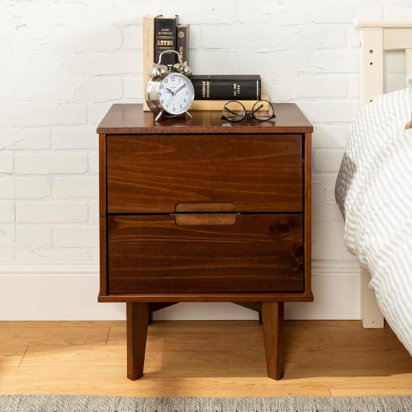 Walker Edison Mid Century Modern Grooved Handle Wood Nightstand Side Table Bedroom Storage Drawer and Shelf Bedside End Table, 2 Drawer, Caramel - Image 25