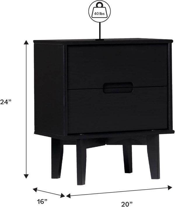 Walker Edison Mid Century Modern Grooved Handle Wood Nightstand Side Table Bedroom Storage Drawer and Shelf Bedside End Table, 2 Drawer, Caramel - Image 29