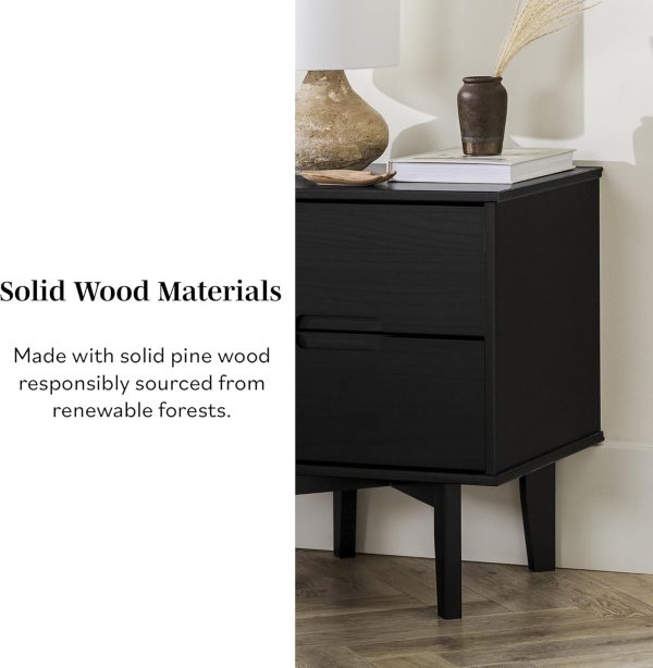 Walker Edison Mid Century Modern Grooved Handle Wood Nightstand Side Table Bedroom Storage Drawer and Shelf Bedside End Table, 2 Drawer, Caramel - Image 31