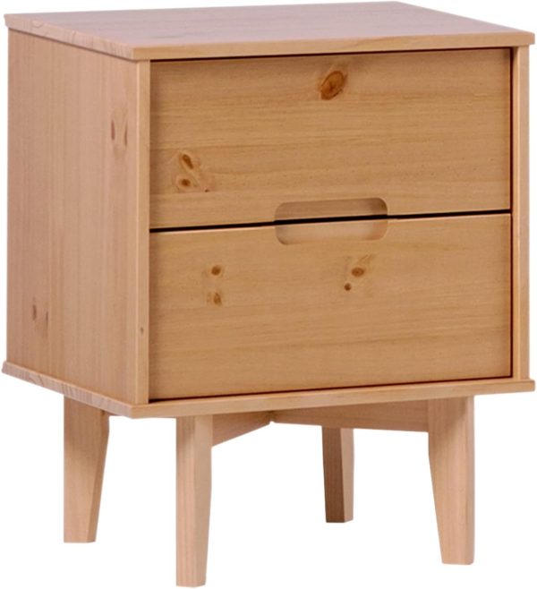 Walker Edison Mid Century Modern Grooved Handle Wood Nightstand Side Table Bedroom Storage Drawer and Shelf Bedside End Table, 2 Drawer, Caramel - Image 32