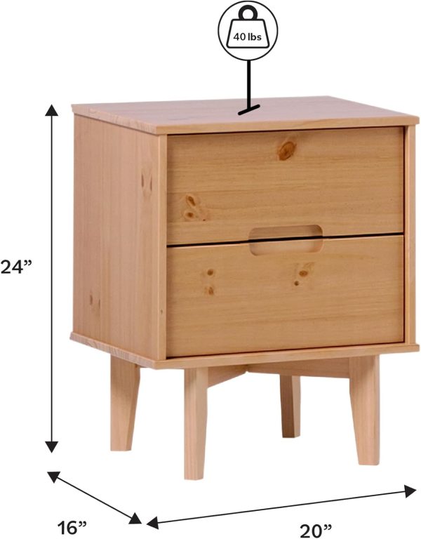 Walker Edison Mid Century Modern Grooved Handle Wood Nightstand Side Table Bedroom Storage Drawer and Shelf Bedside End Table, 2 Drawer, Caramel - Image 34