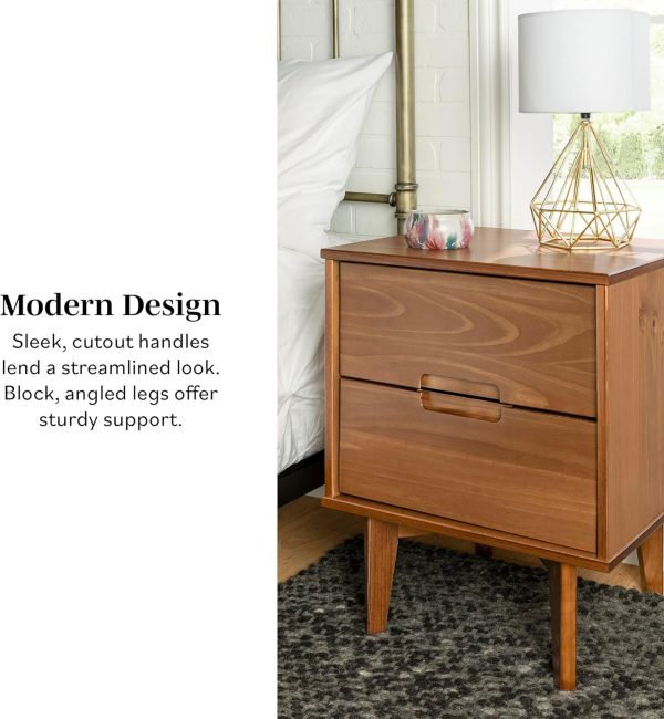 Walker Edison Mid Century Modern Grooved Handle Wood Nightstand Side Table Bedroom Storage Drawer and Shelf Bedside End Table, 2 Drawer, Caramel - Image 35