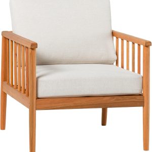 Walker Edison Dekian Modern Solid Eucalyptus Outdoor Spindle Style Single Lounge Chair, 33 Inch, Natural