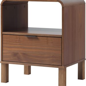 Walker Edison Modern Curved-Top Solid Wood 1-Drawer Nightstand with Open Cubby, 24 Inch, Brown