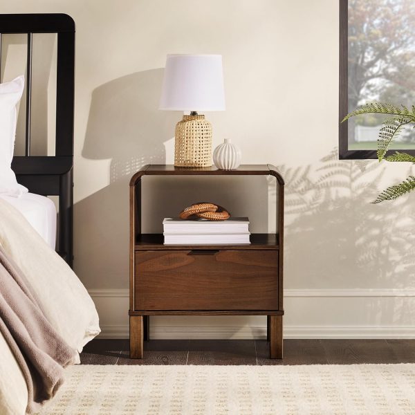 Walker Edison Modern Curved-Top Solid Wood 1-Drawer Nightstand with Open Cubby, 24 Inch, Brown - Image 4