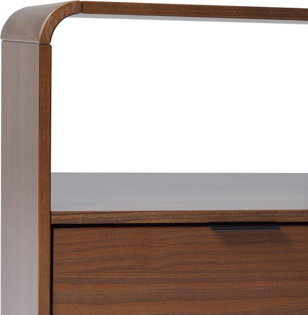 Walker Edison Modern Curved-Top Solid Wood 1-Drawer Nightstand with Open Cubby, 24 Inch, Brown - Image 5