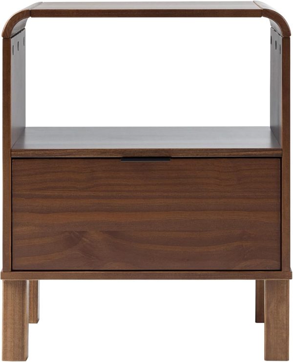 Walker Edison Modern Curved-Top Solid Wood 1-Drawer Nightstand with Open Cubby, 24 Inch, Brown - Image 7